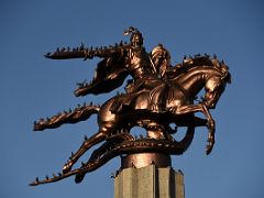 07B Statue of Manas on his magical horse, slaying a dragon, in front of Philarmonic Hall Bishkek Kyrgyzstan